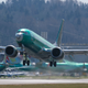 A Boeing 737 Max 8 airliner leaves Renton Municipal Airport near Boeing’s production facility in Renton, Washington, in March 2019.